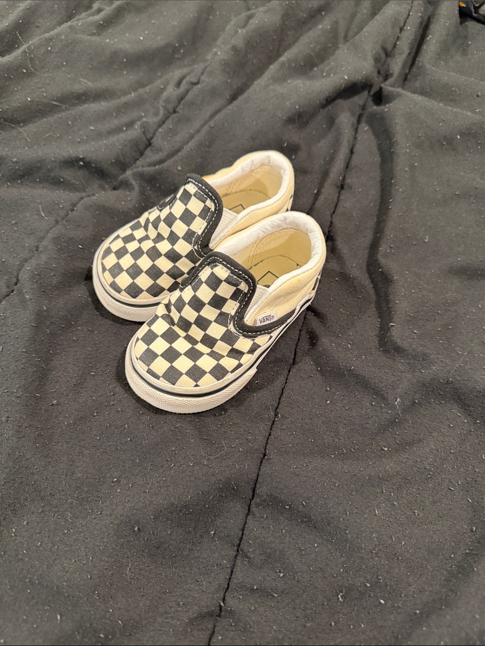 Vans Kids Slip-On Checkerboard Sneakers - Black & White toddler 3.5